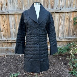 Persaman New York 100% Silk Black Quilted Coat Small
